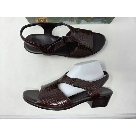 SAS SAN ANTONIO SHOES TRIPAD SUNTIMER BROWN CROC PATENT SANDALS WOMENS 12 M NEW - Picture 1 of 9